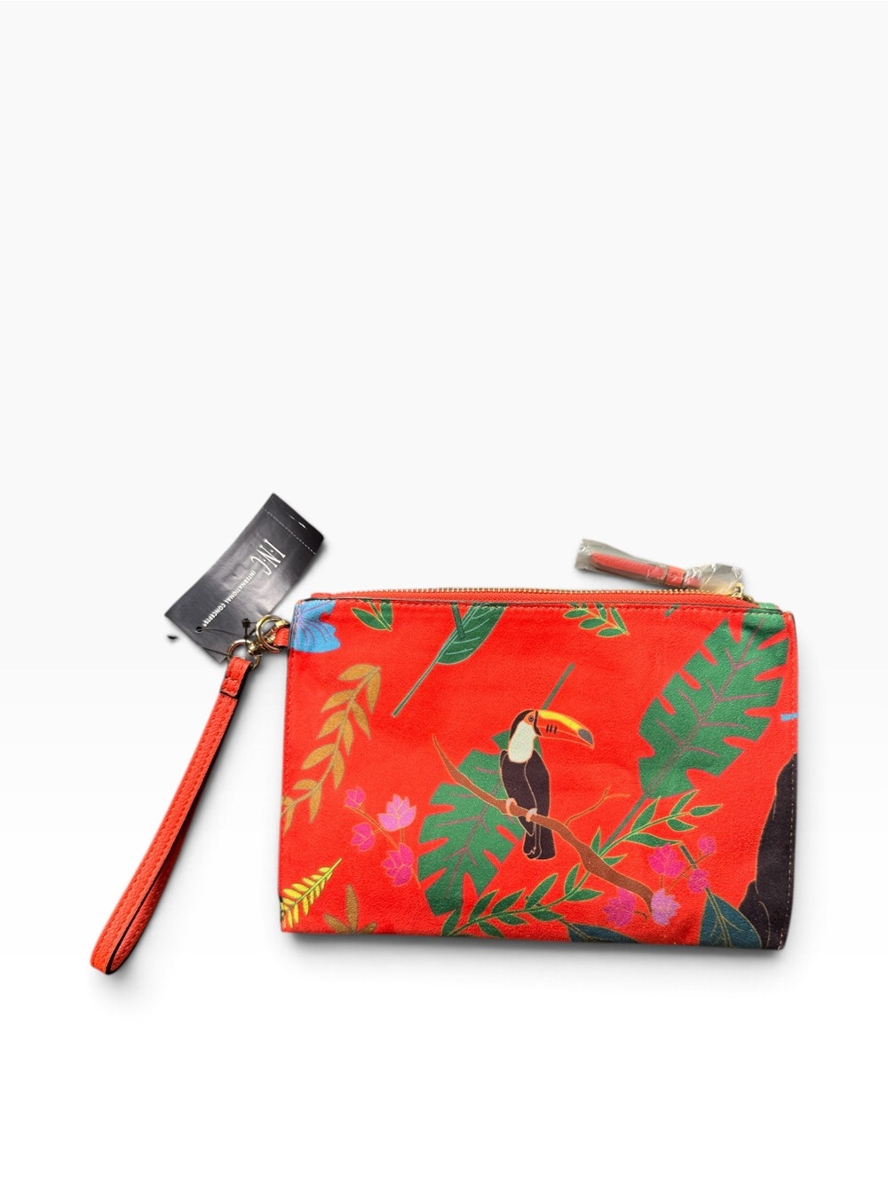 INC International Concepts Orange Toucan Print Wristlet Clutch